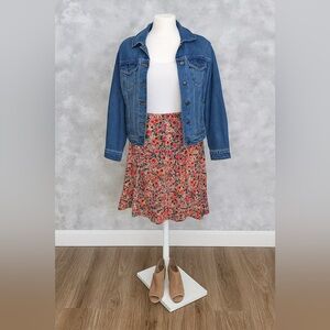 Christopher & Banks Women's Pink Black Floral Flower Flare Lightweight Skirt 12